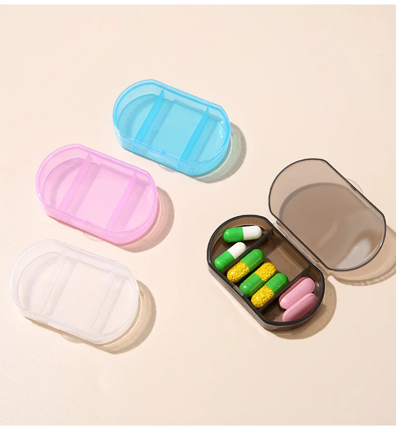 Mini Portable Pill Case 3 Compartments Transparent Plastic Small