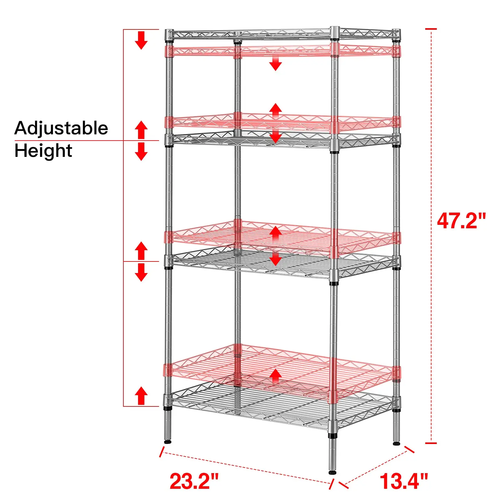 5 Tier Adjustable Storage Shelf Metal Storage Rack Wire Shelving Unit Storage Shelves Metal 660Lbs Capacity Closet Kitchen