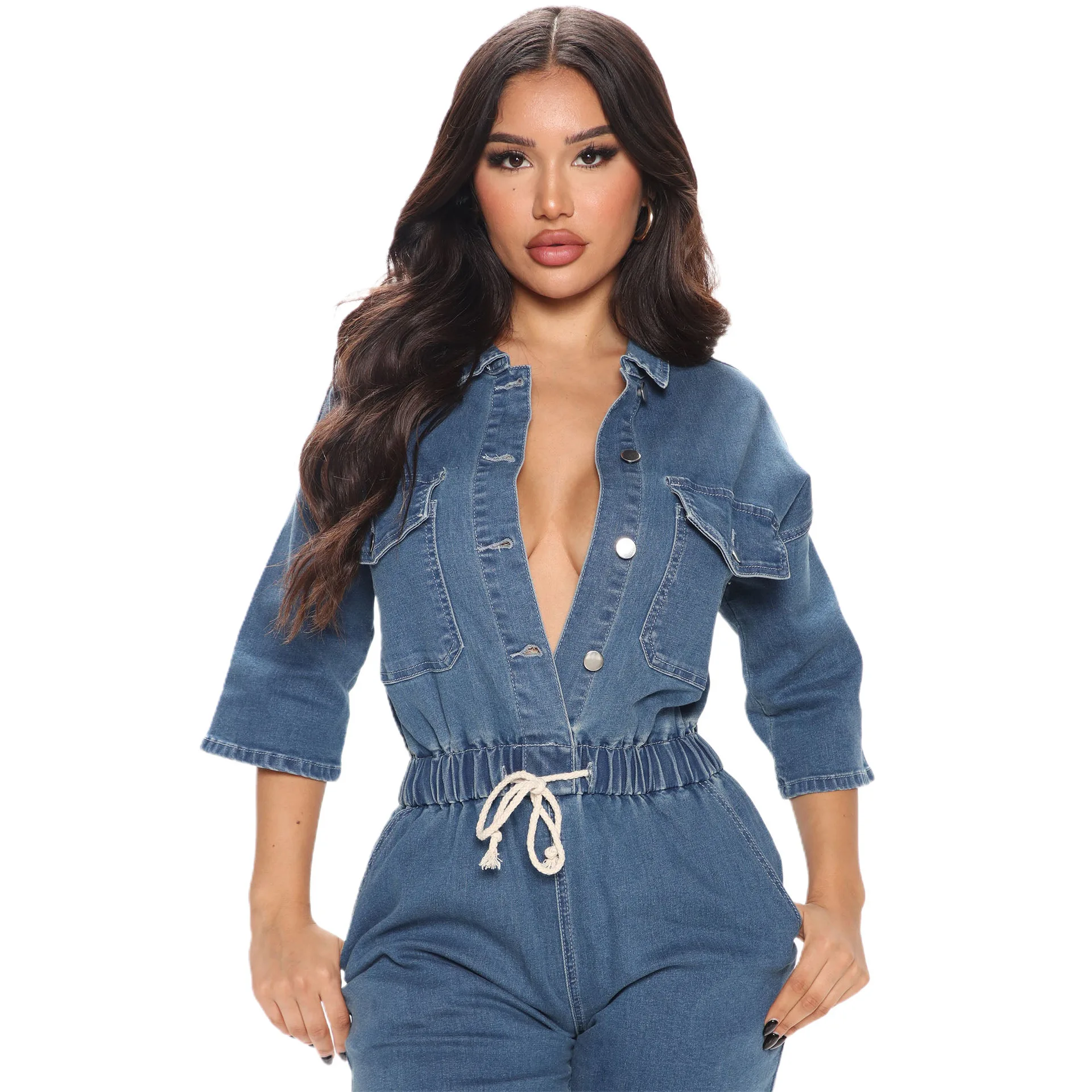 Hot Sale Plus Size Loose Jeans Rompers Casual Style One Piece Jumpsuit for Women Autumn Denim Outfits Wholesale Clothing factory