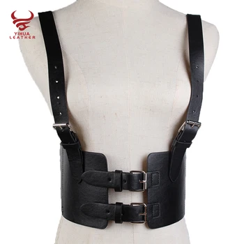 Women wide belts adjustable punk PU fashion belt elastic chest harness body female belts