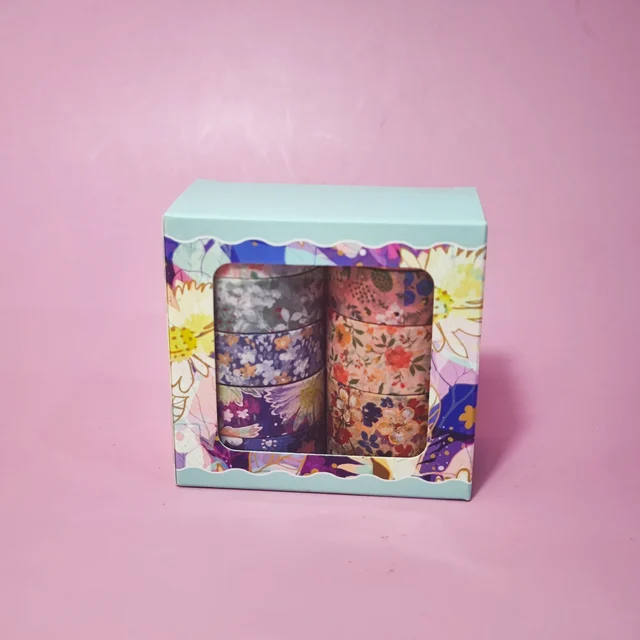 GF High Quality 9 Rolls Custom Printing Masking Tape Set Gold Foil Luxury Floral Washi Tape for DIY Crafts and Gift Packaging