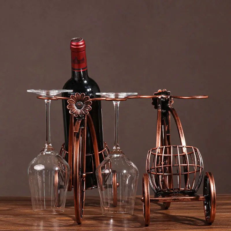 Retro Metal Iron Tricycle Wine Rack Ornament Wine Bottle Holder Rack