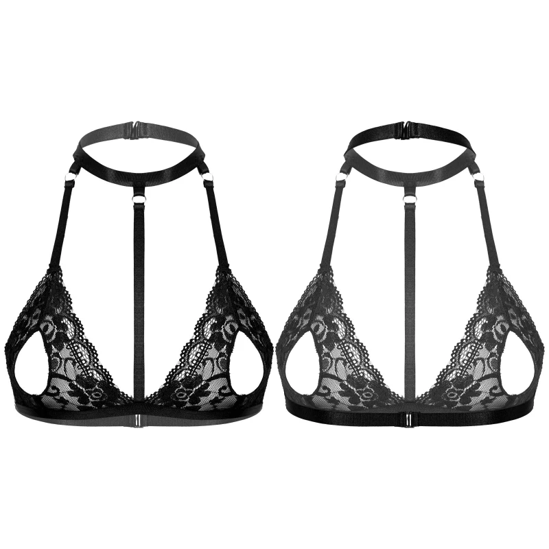 Freebily Womens Lace Sheer Unlined Wireless Bra Tops 1/2 Cup Bodice Halter  Neck Strappy Bustier Black Small : : Clothing, Shoes & Accessories