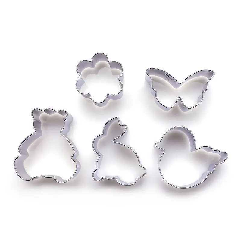 5Pcs baking diy rabbit butterfly flower chicken bear shape mini stainless steel animal cookie cutters
