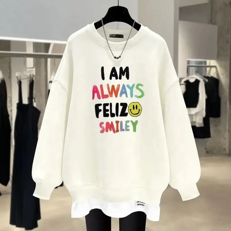 Women's oversized sweatshirt pattern retro hoodie cute Los Angeles California teen loose crew-neck fashion clothing