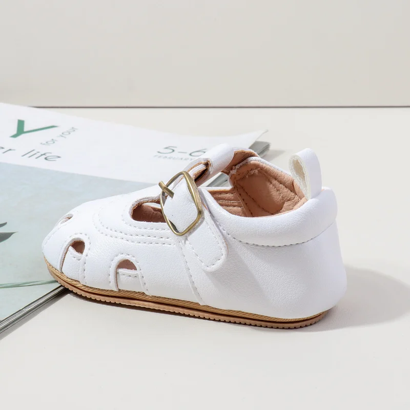 High Quality Baby Girl Toddler Formal Shoes Summer Loophole Design Small Leather Flat Breathable Anti-Slip Solid Pattern details