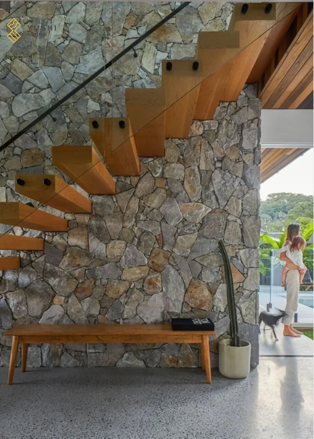YUSHI Exterior Wall Culture Stone Random Shape Panels Natural Slate Stone Wall Cladding details