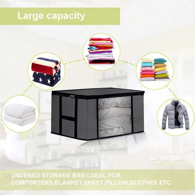 Wholesale Large acity Moving  Fabric Foldable Save Space Clear Transparent Non-woven Quilt Clothes Quilt Storage Bag
