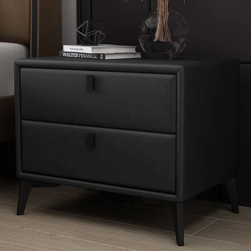 Full Solid wood light luxury nightstand Nordic contracted modern leather art storage of Bedside Cabinet Household Small Family