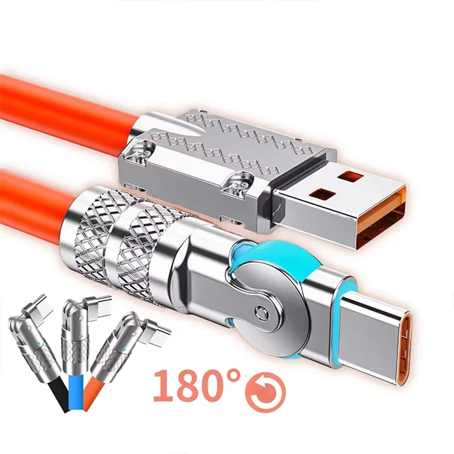 UUTEK UC016 hot selling 180 degree rotating TPE material fast charging usb cable 1 meter 2A 3A type c cable charging cables