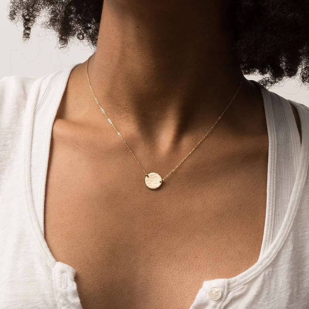 Hammer Style 13mm Disc Charm Necklace 