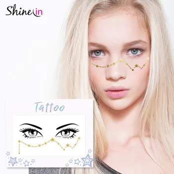Shinein New Design Body Art Constellation Flash Face Sticker Temporary Face Gold Metallic Tattoo