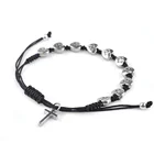 Beads 8mm Heart Metal Beads Religious Catholic Cross Adjustable Cording Bracelet