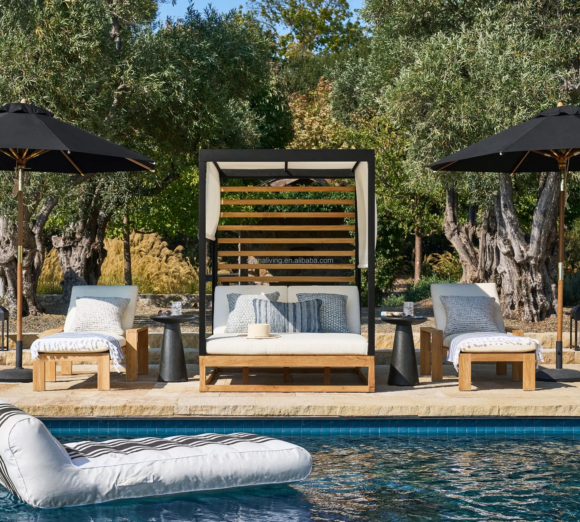 Pool garden sets sunbed daybed wood furniture metal teak outdoor daybed