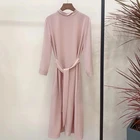 Pink Pink Hot Selling New Design Casual Style Glossy Pink Silk Chiffon Dress For Ladies