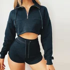 Hoody 90% Polyester Fashion Casual Hoody Custom Logo Crop Hoodie Short Sets For Women