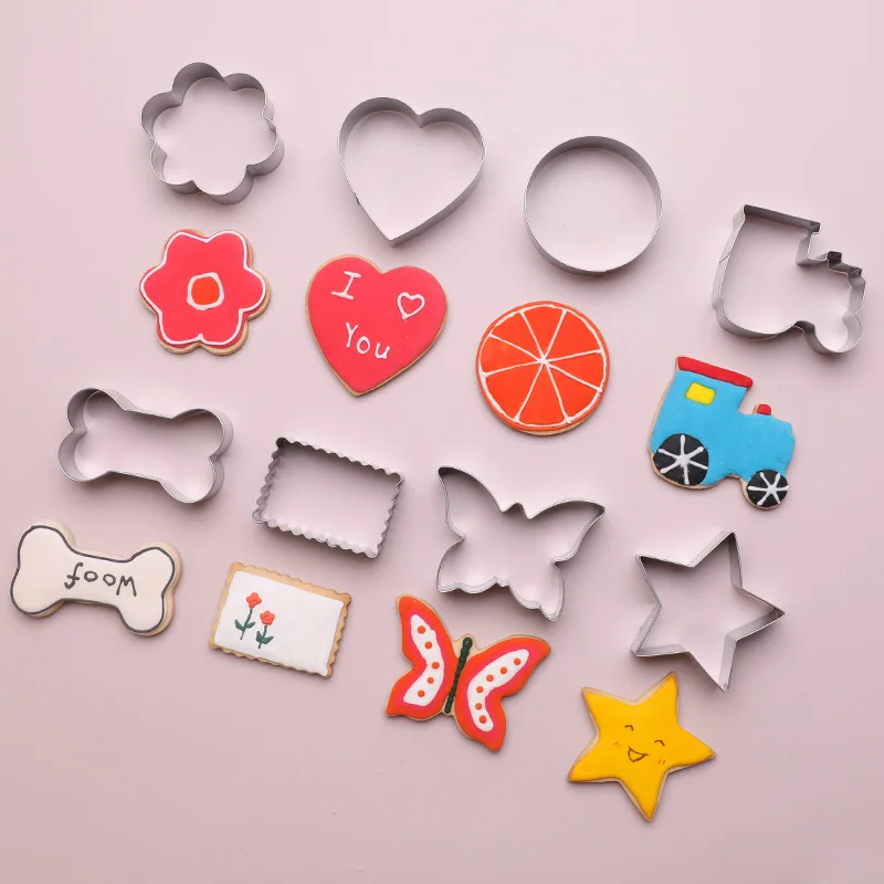 Stainless steel biscuits cutter plunger mold cookie tool animal star flower shape leather cookie cutter