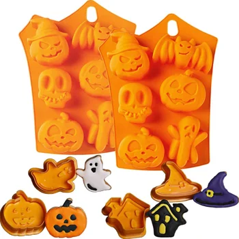 HY Silicone 6 Cavity Pumpkin and Witches Ghost Chocolate Candy Mold for Halloween