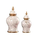 Decoration Fancy Unique Large Floor Marble Ceramic Porcelain Vases With Lid For Flowers Decoration