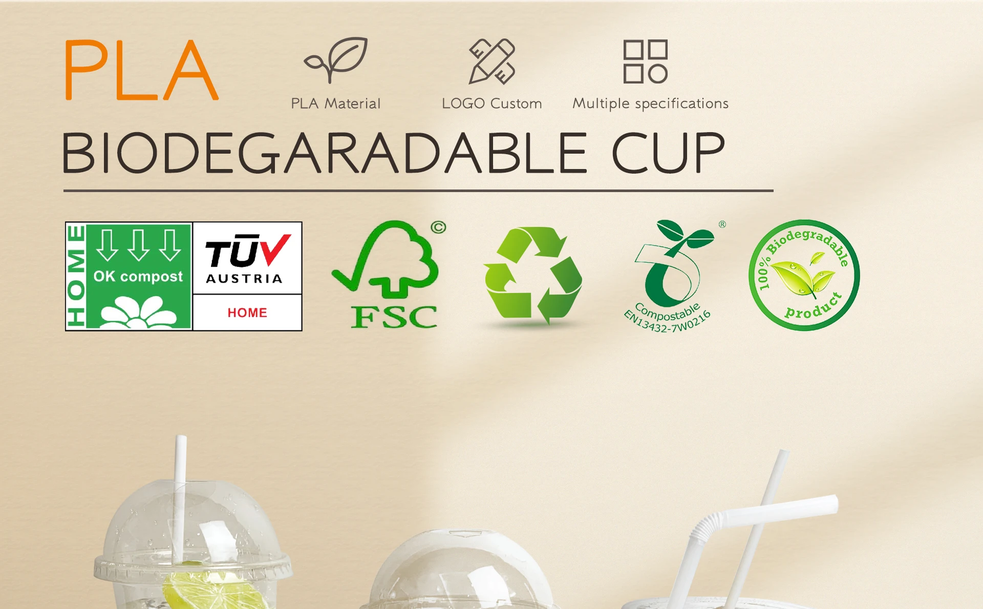 2021 newly compostable 1oz/4oz/5oz/6oz/8oz sauce bubble tea boba beverage coffee cups clear pla biodegradable cup with seal lid