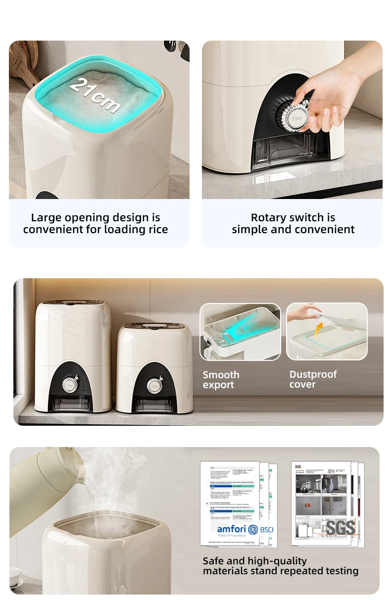 Wannuo 20L Kitchen Cereal Dispenser Rice Dispenser Dispenses 150g of Rice Per Rotation Airtight Moisture-proof Rice Container factory