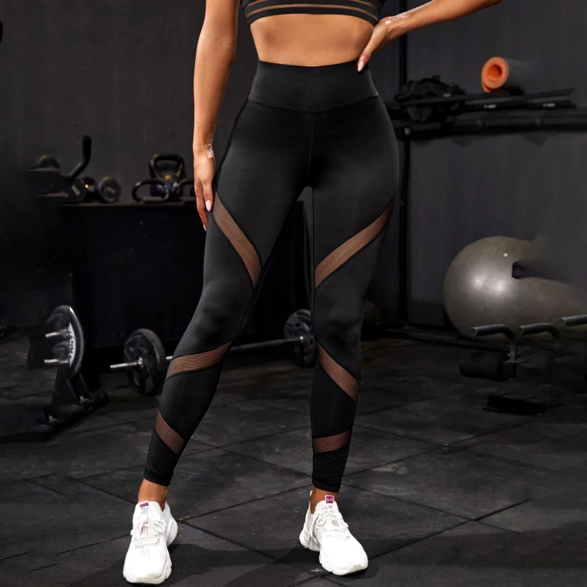 High Waist Women Activewear Workout Mesh Leggings Dance Yoga Leggings with Mesh for Women Plus Size Sports Yoga Pants