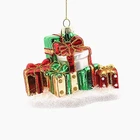 New Novelty Design Glass Luxury Pile Of Gifts Boxes Shaped Gift Hanging Souvenirs Ornaments For Christmas