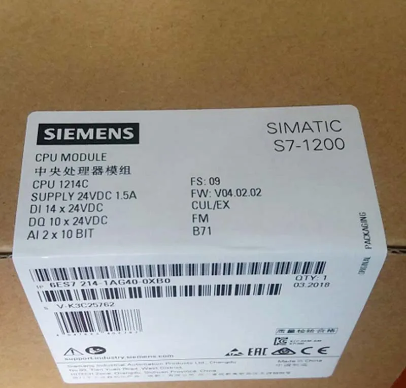 SIMATIC S7-1200 CPU Siemens 6ES7214-1AG40-0XB0 Siemens New In Box