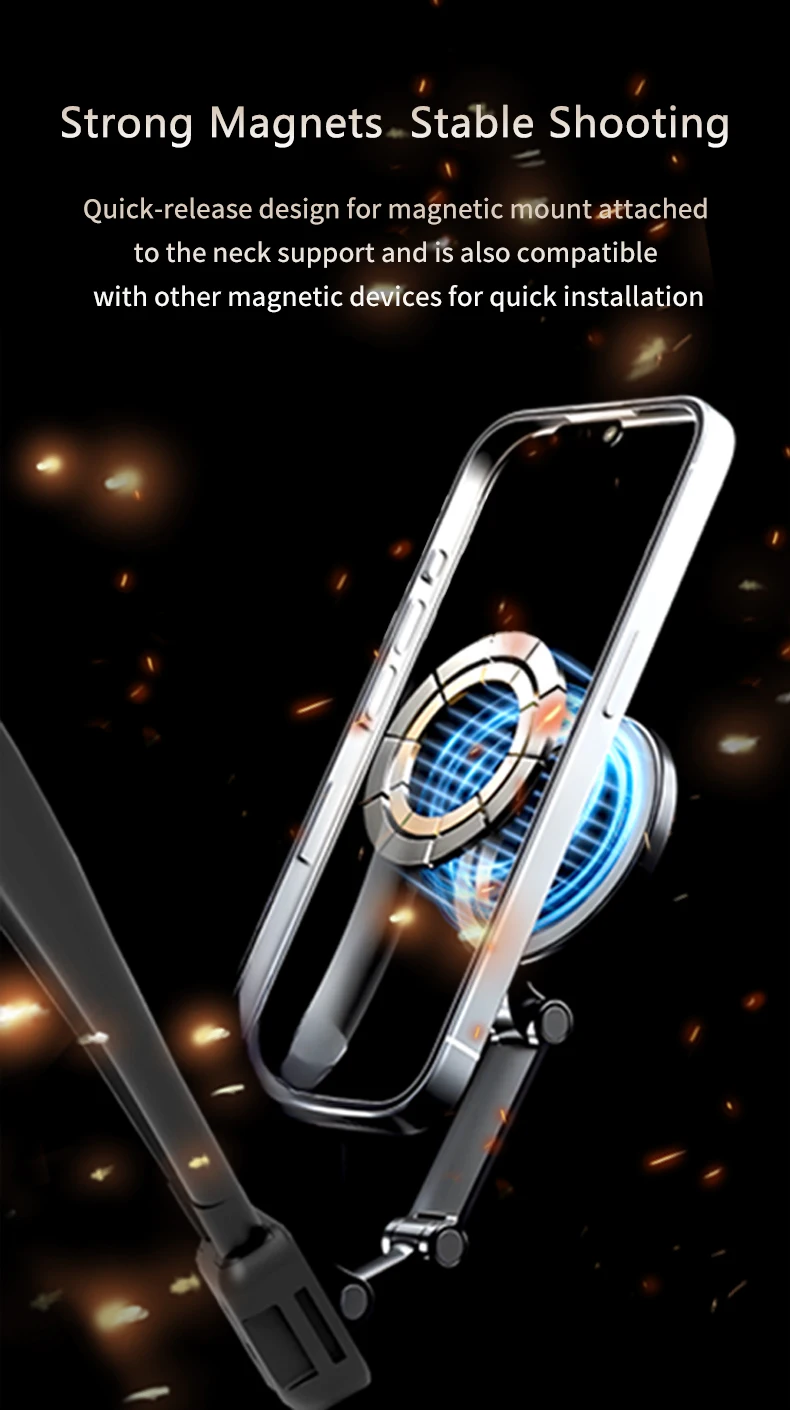 Lanparte Flexible Video Shooting Hands-Free Magnetic Cell Phone & Action Camera Holder Neck Strap for Comfortable Shooting