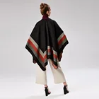 Striped Shawl 2021 Manufacturer Wholesale Knitted Striped Poncho Crochet Shawl Winter For Women