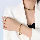 Jewelry New Arrival Design Titanium Steel 18k Gold Plated Leather Rope Fashion Jewelry Necklace Bracelet Set