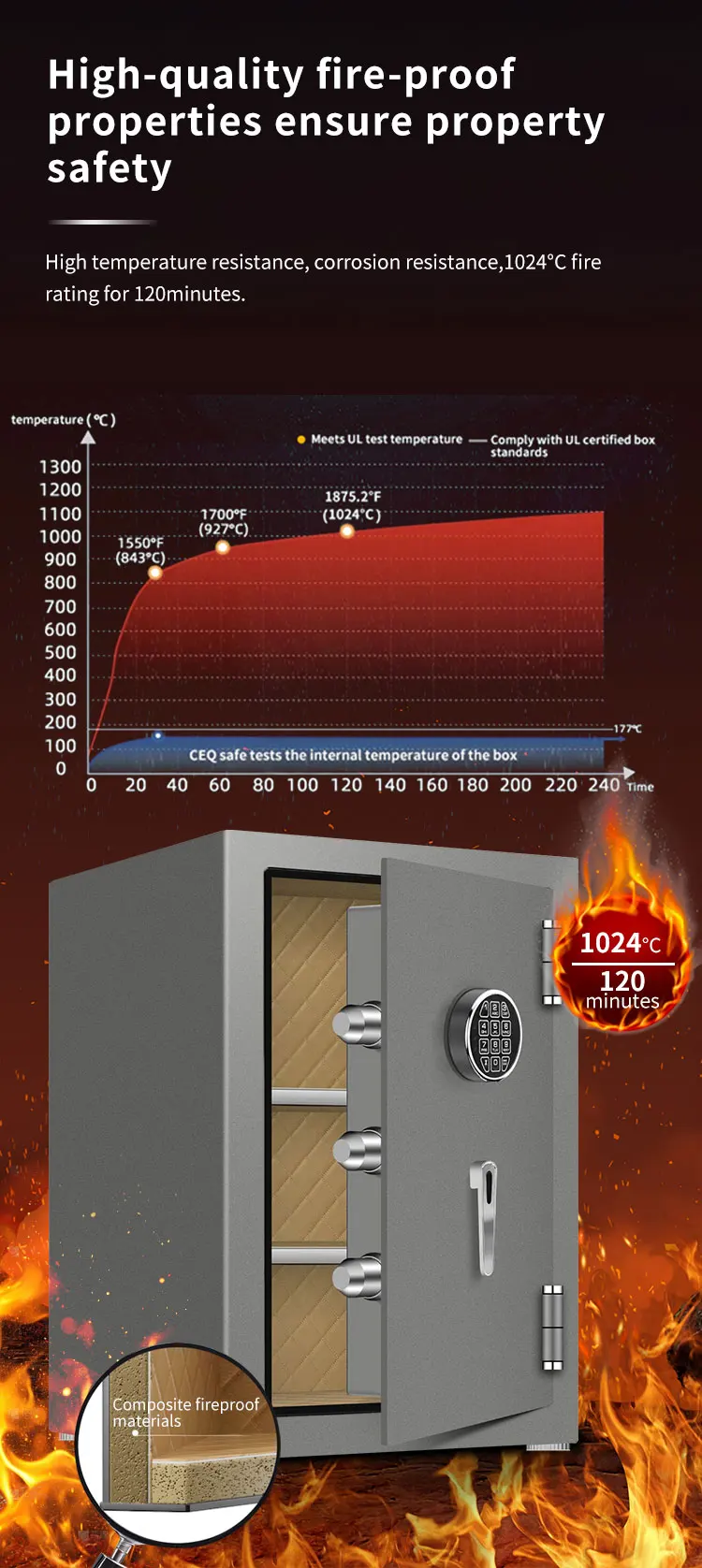 CEQSAFE Luxury Electronic Safe with Fireproof & Digital Secure Access Durable Security Box Money details