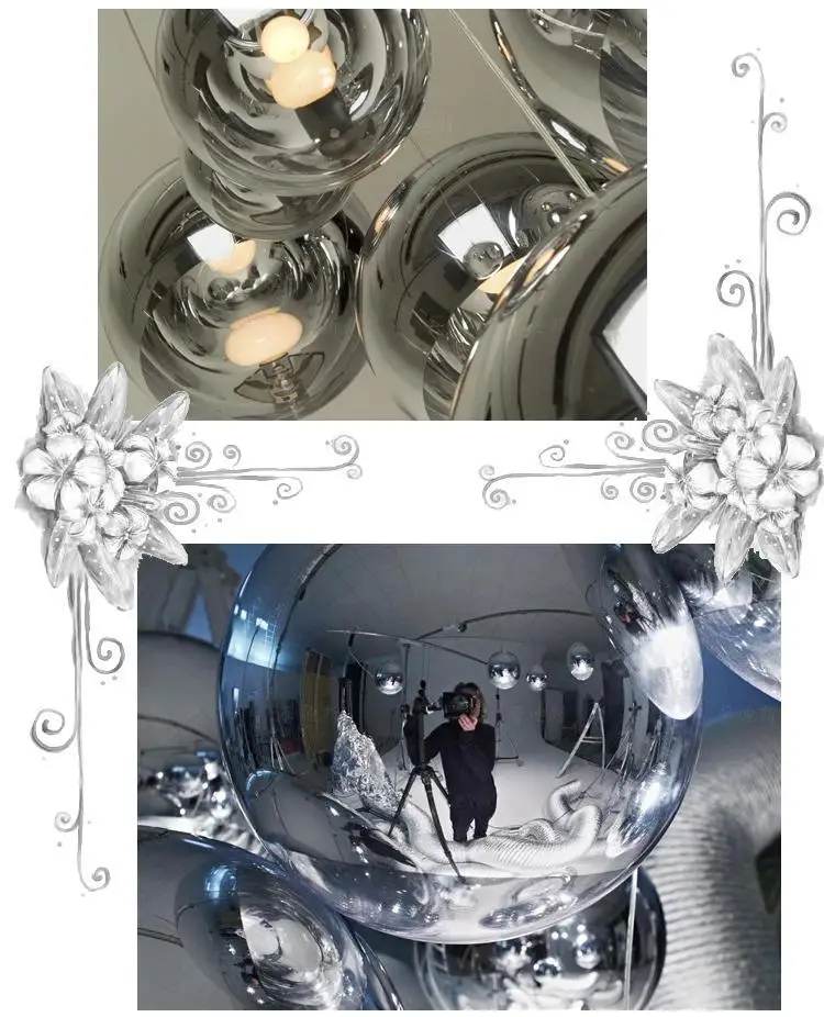 Modern Round Silver Hand Blown Glass Ball Pendant Lamp