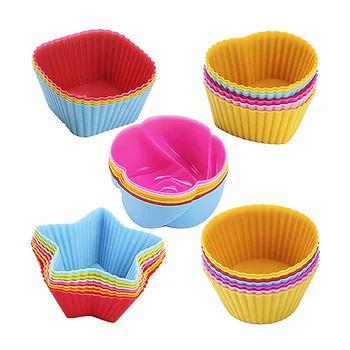 Food Grade Bpa baking Tools Moulds Free Cake Mould Silicon 12pieces set Multi Colours Round Muffin Cup Baking Silicone Cake Mold
