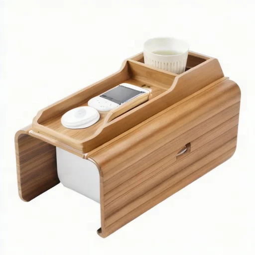 Modern simple bamboo tray portable sofa bedroom coffee cup plate mobile phone remote control finishing bracket