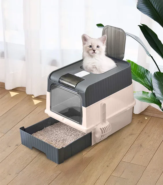 Small Sized Cat Litter Box With Drawer Style Full Closure And Dust Proof Design