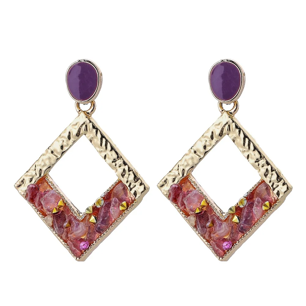 New earrings geometric hollow purple crushed stone earrings personality temperament fashion jewelry