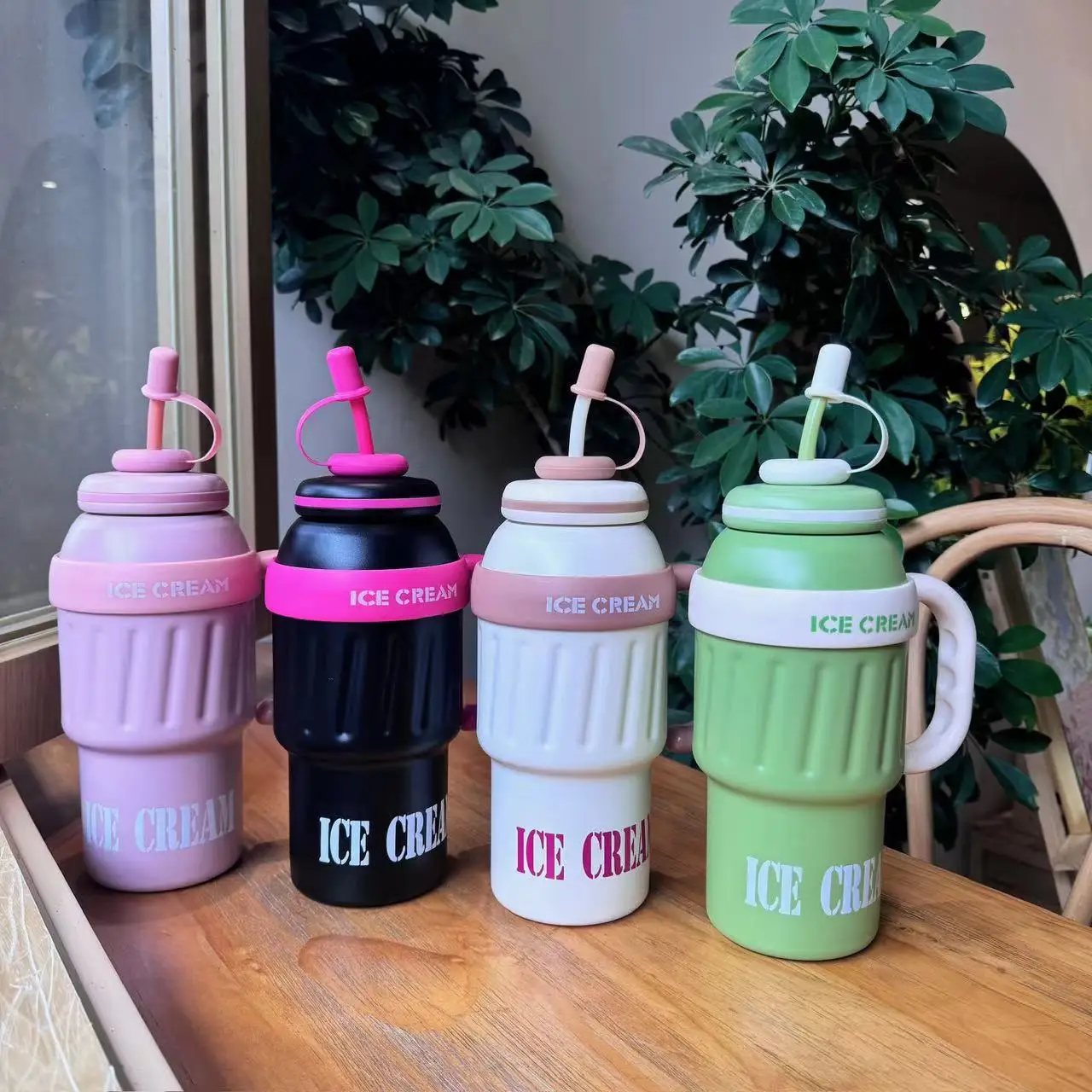 Large size Custom color water bottle tumbler outdoor camping double wall vacuum insulated stainless steel with handle and straw