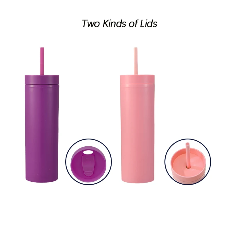 Flash Sale Candy Colors 16OZ Slim Straight Tumbler Mug Plastic Double Wall with Straw Lid