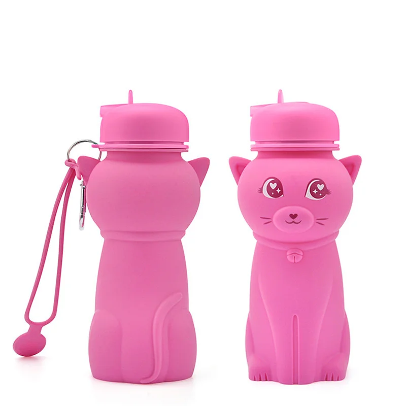 New Design Cartoon Shaped BPA Free Outdoor Sport Travel Anti-slid Collapsible Silicone Kids Water Bottle