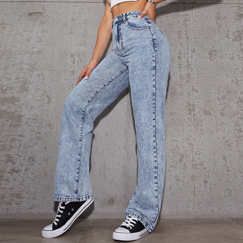 Vintage Snow Wash Straight Pants Jeans 