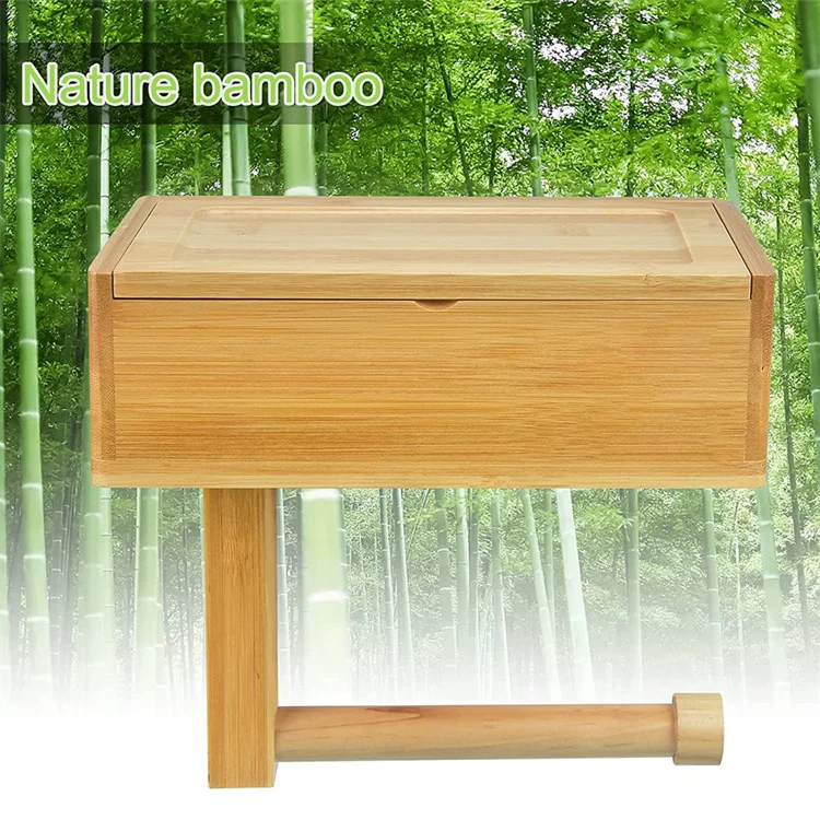 Customized Wall Mount Toilet Paper Holder Bamboo With Storage Wall Mount Bamboo Toilet Roll Paper Holder Tissue Box for Bathroom