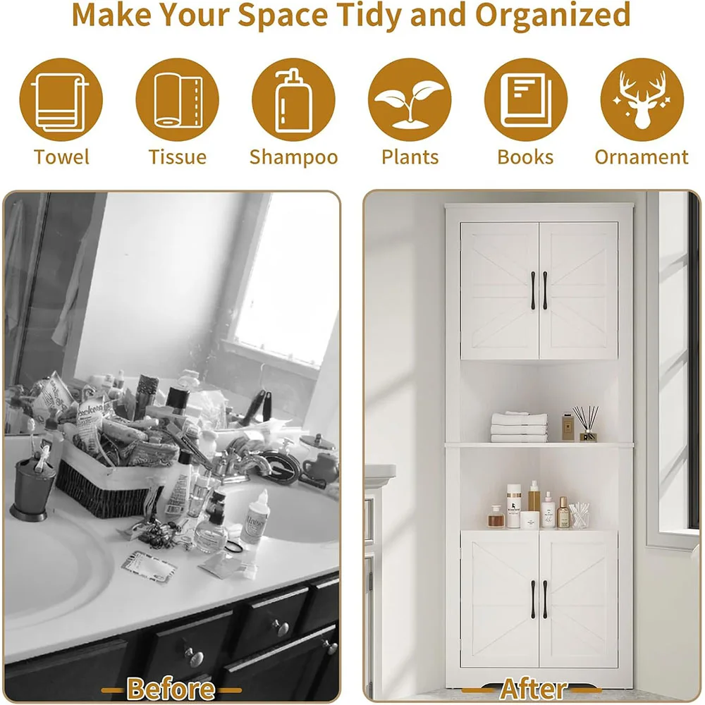 Modern Oak Wood Corner Cabinet 5 Shelves Bathroom Kitchen Living Room Space Saver Organizer factory