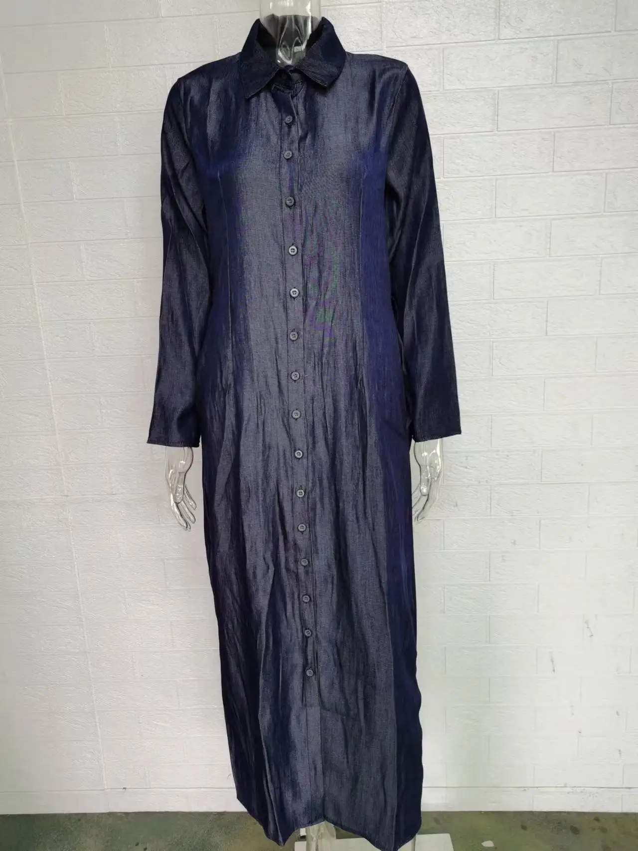 Woman Plus Size Autumn New Casual Long Denim Dress Women's Fashion Solid New Lapel Pocket Button Shirt Dresses supplier