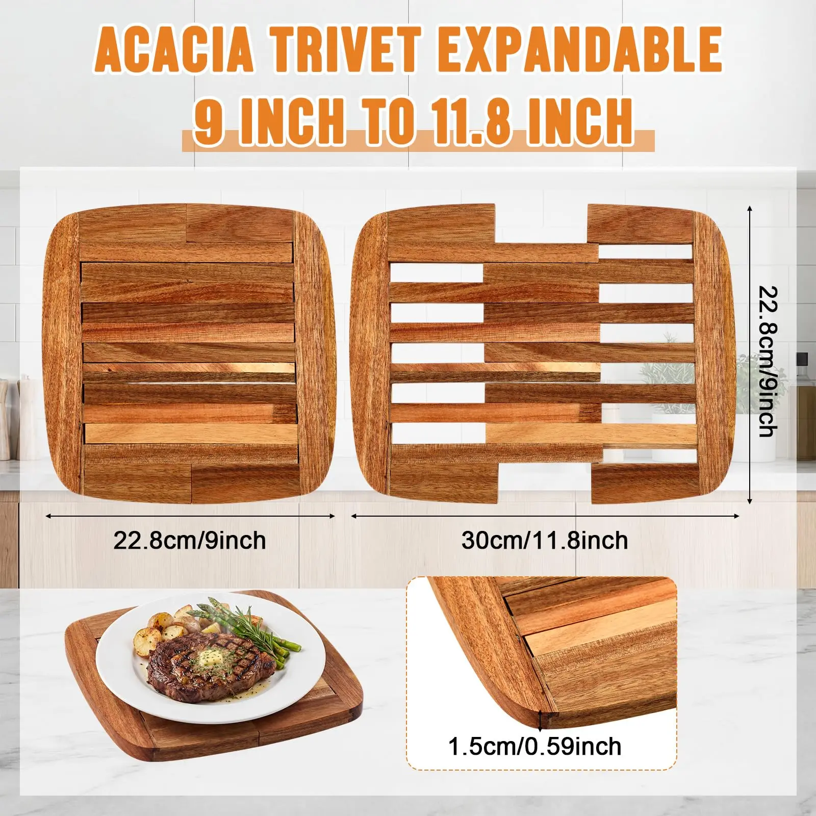 product custom wooden expandable trivet heat resistant pot holder kitchen countertop protector for hot dishes bowls slatted wood trivet-3