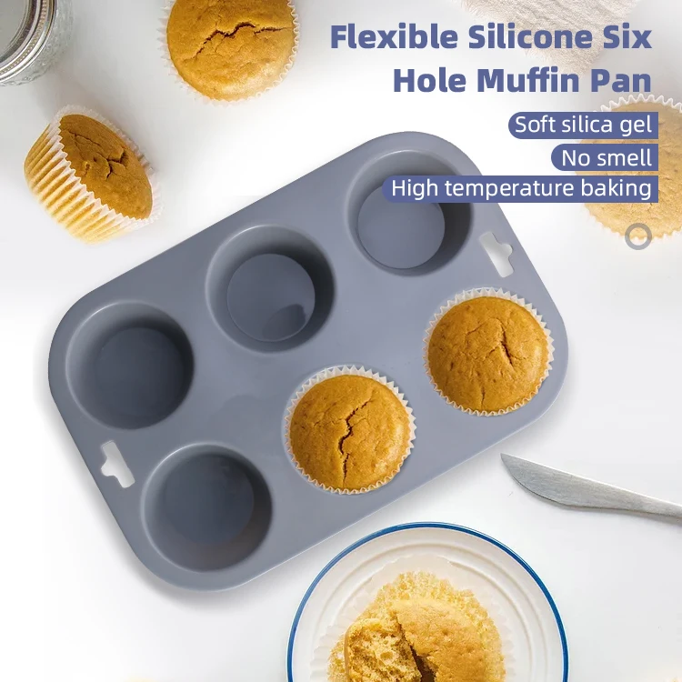 Manufacturers Latest Design Custom Kitchen 6 Holes Food Grade Non Stick Round Cake Cupcake Muffin Silicone Baking Pan China OEM