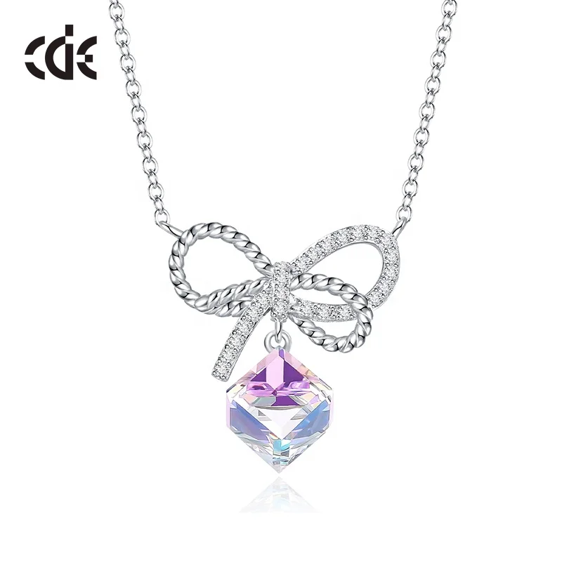 CDE YN0993 Fine 925 Sterling Silver Jewelry Necklace Wholesale Bowknot Charm Necklace Simple Design Women Pendant Necklace