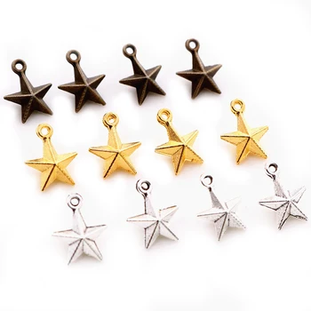 30pcs Charms 3D Solid star 11x8mm Tibetan Silver Plated Gold Bronze Pendants Antique Jewelry Making DIY Handmade Craft
