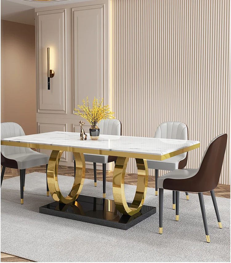 Luxury Nordic Dining Room Furniture Modern Rectangular Marble Dining Table Sets