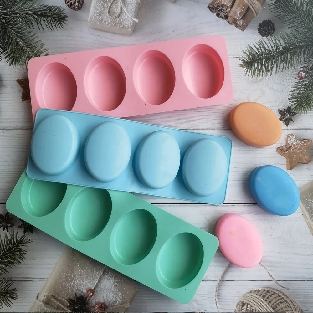 Wholesale Custom 4 Cavity Oval Shaped Silicone Soap Mold for Handmade Soap Making Forms Cake Decoration for Baking Mold Craft